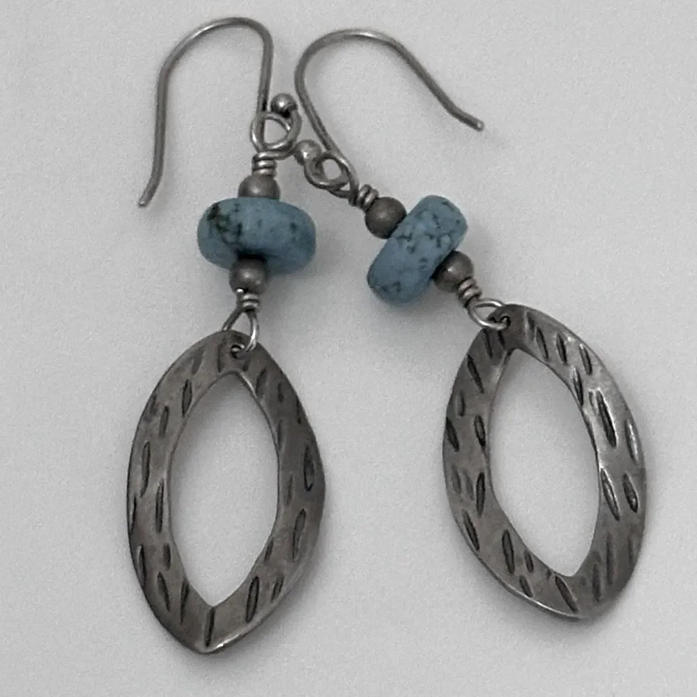 Silpada W1862 Retired Silver Stabilized Turquoise Bead Textured Drop Earrings